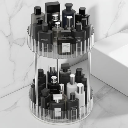 WNYT Makeup Organizer360° Rotating Makeup Organizer 2-Tier Round Rotating Skincare Organizer CountertopFits Bedroom Bathroom Vanity Shelf Countertop(Clear)