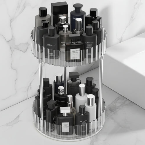 WNYT Makeup Organizer360° Rotating Makeup Organizer 2-Tier Round Rotating Skincare Organizer CountertopFits Bedroom Bathroom Vanity Shelf Countertop(Clear)
