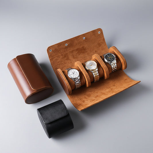 PU Leather 3-Slot Watch Storage Box