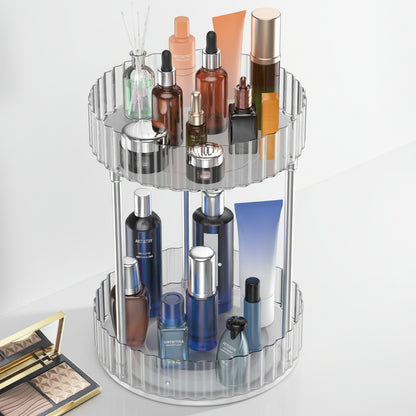 WNYT Makeup Organizer360° Rotating Makeup Organizer 2-Tier Round Rotating Skincare Organizer CountertopFits Bedroom Bathroom Vanity Shelf Countertop(Clear)