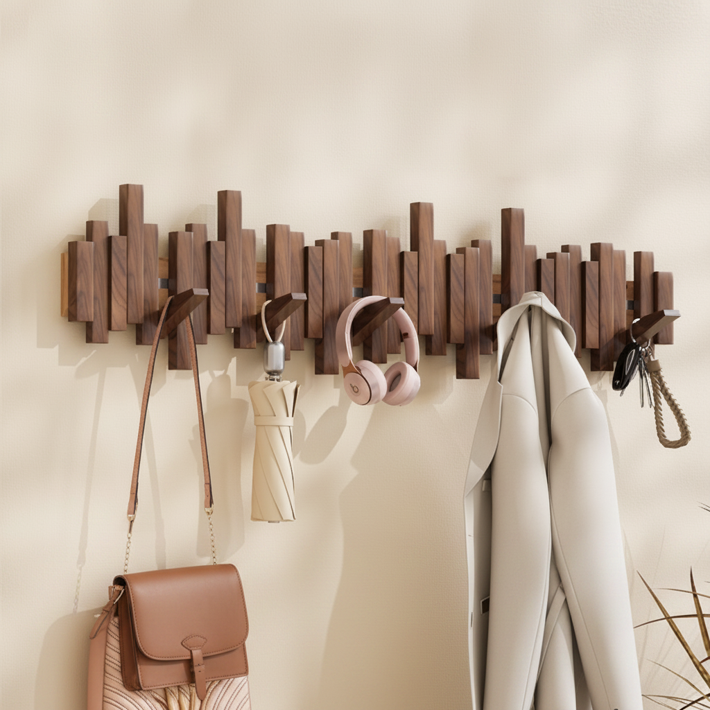 Wooden Piano Keys Clothes Rack Wall Hanging
